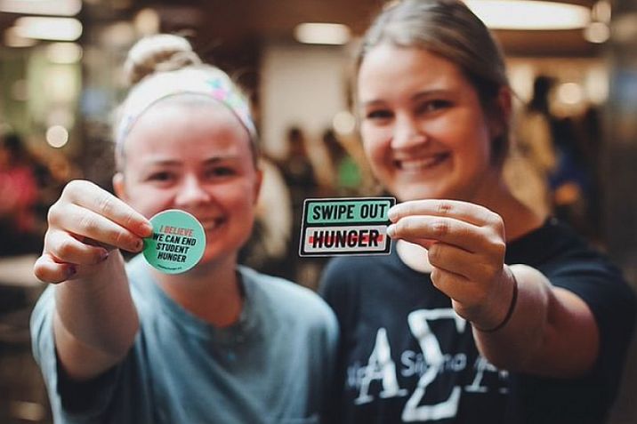 college students with swipe out hunger stickers